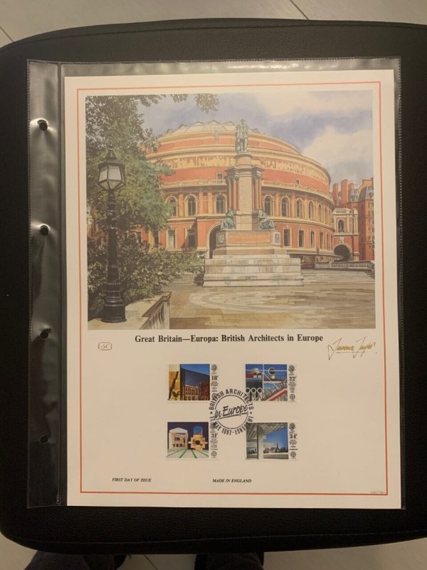 GB British Europa: Architects in Europe  FDC panel big size with plastic holder 