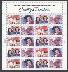 US Scott 2771-74 Legends of American Music Country and Western pane  of 20 MNH