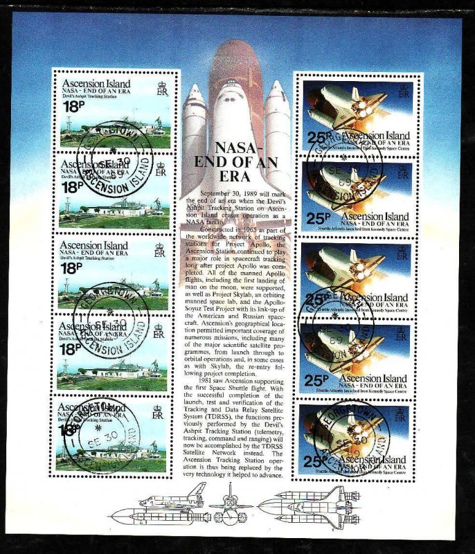 Ascension Is.-Sc#475- id8-used  sheet-NASA-Space Shuttle-1989-