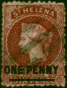 St Helena 1868 1d Lake SG7x Wmk Reversed Fine Used