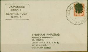 Burma Jap Occu 1942 Jap Special Service Post Cover Jap-Mily Camp Rangoon 1pSGJ25