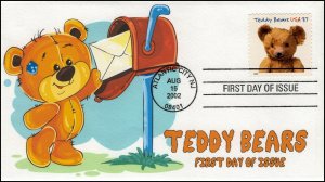 AO-3655-1, 2002, Teddy Bear, First Day Cover, Add-on Cachet, SC 3655, Gund Bear