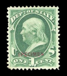 United States, Officials #O57s Cat$32.50, 1875 State, 1c bluish green, overpr...
