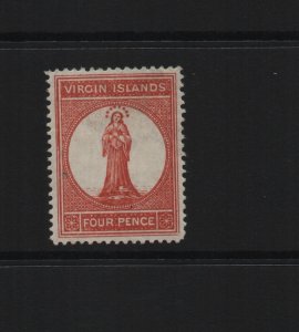 British Virgin Islands 1887 SG37 Four Penny 14 Perf CA watermark mounted mint