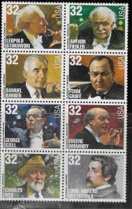 US#3158-3165a  $0.32 Composers & Conductors block 8  (MNH) CV$12.00