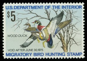 United States #RW41 Mint nh very fine   Cat$18 1974, $5 Wood Ducks