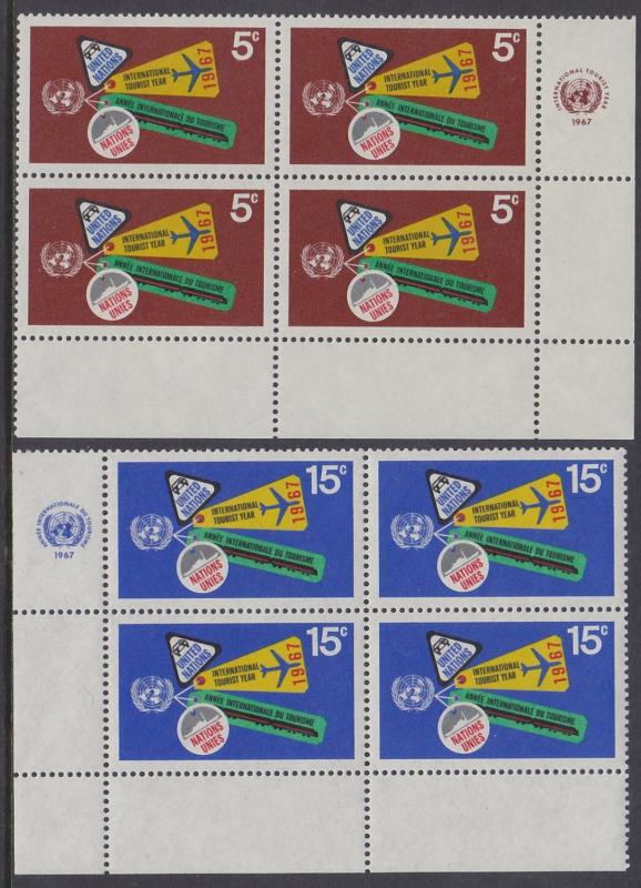 175-76 United Nations 1967 International Tourist Year Inscription Block MNH