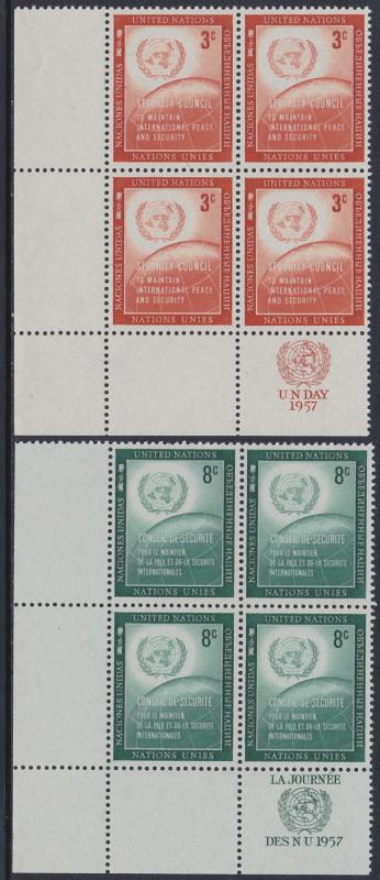 55-56 United Nations 1957 Security Council Inscription Block MNH