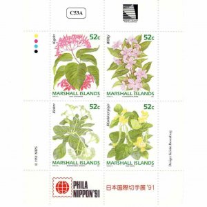 Marshall Islands 1991 Phila Nippon Sc 398a Souvenir Sheet Flowers