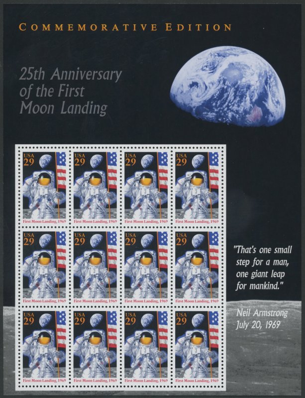 USA 2841 - 25th Anniversary of Moon Landing Mini Sheet of 12 - XF Mint nh