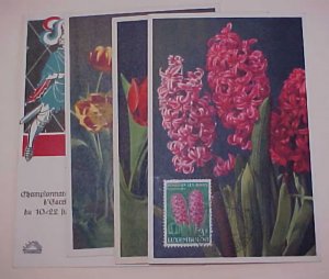 LUXEMBOURG  MAXICARDS 4 DIFF. THREE ARE FLOWERS 1954-1955 