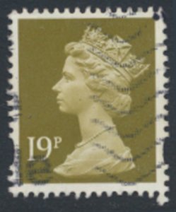 GB Machin 19p SG Y1682 1 blue band SC#  MH208 Used see scans & details