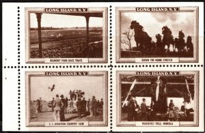 1930's US Poster Stamp Long Island, N.Y., Belmont Park Race Track Block/...