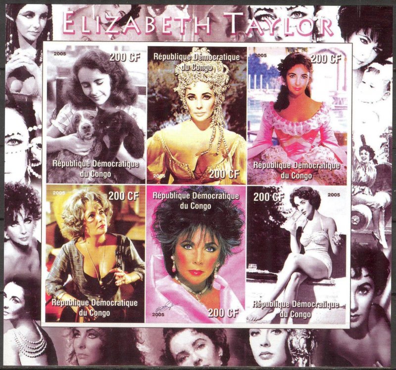 Congo 2005 Cinema Elizabeth Taylor Sheet of 6 Imperf. MNH Cinderella !