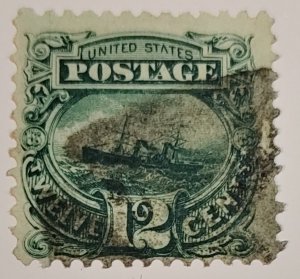 Scott Stamp# 117 - Used 1869 12c S.S. Adriatic, Green with G Grill. SCV $130.00