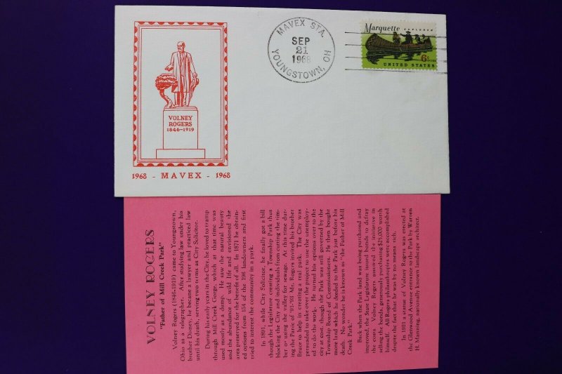 MAVEX Sta Youngstown PA 1968 Volney Rogers Memorial Philatelic Expo Cachet Cover