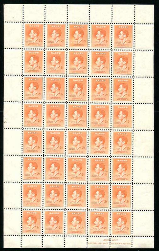 Nauru Stamps 1937 Full Sheets SG44-SG47 Sc 35 - 38 MNH Sheets of 40