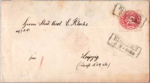 Germany Prussia 1sg Eagle Envelope 1867 Eisleben to Leipzig.  Toning.