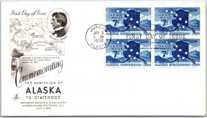 U.S. FIRST DAY COVER C53 ADMISSION OF ALASKA TO STATEHOOD BLOCK OF (4) 1959