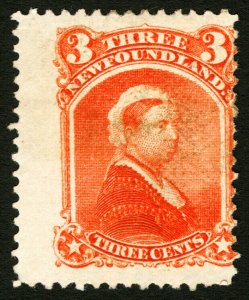 Newfoundland #33 1870 3c Vermillion Queen Victoria Unused Hinged Fresh