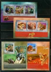 GUINEA 2014 AFRICAN ANIMALS 2 SHEETS OF 3 STAMPS & 2 S/S MNH