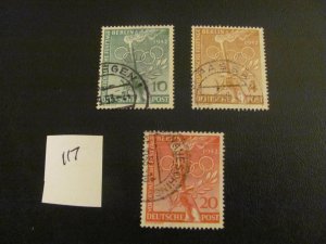 Germany Berlin 1952 USED SC 9N81-83 OLYMPICS SET XF MICHEL 45 EUROS (117)