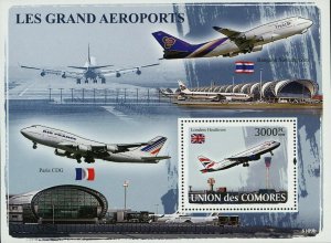 Top Airports Stamp Paris CDG London Heathrow Bangkok S/S MNH #1945 / Bl.449