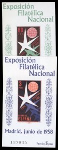 Spain #877a-878a Cat$45, 1958 Philatelic Exhibition in Brussels, set of two i...