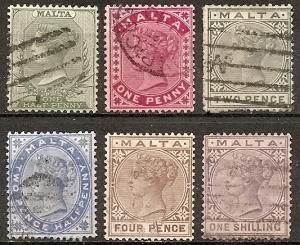 Malta    8-13 Used 1885 Victoria Definitives