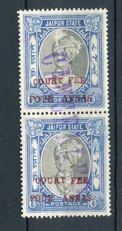 INDIA JAIPUR 1940s early Local surcharged Revenue issue fine used PAIR