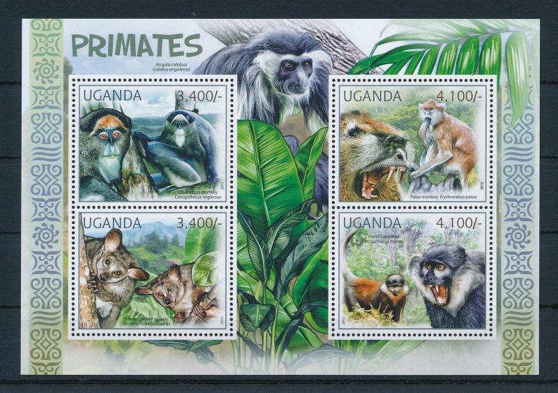 [25808] Uganda 2012 Wild Animals Primates Monkeys MNH