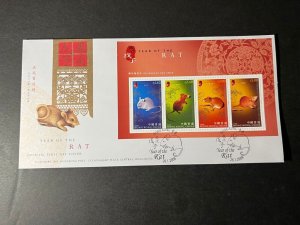 2008 Hong Kong First Day Cover FDC Stamp Sheetlet Lunar New Year of the Rat
