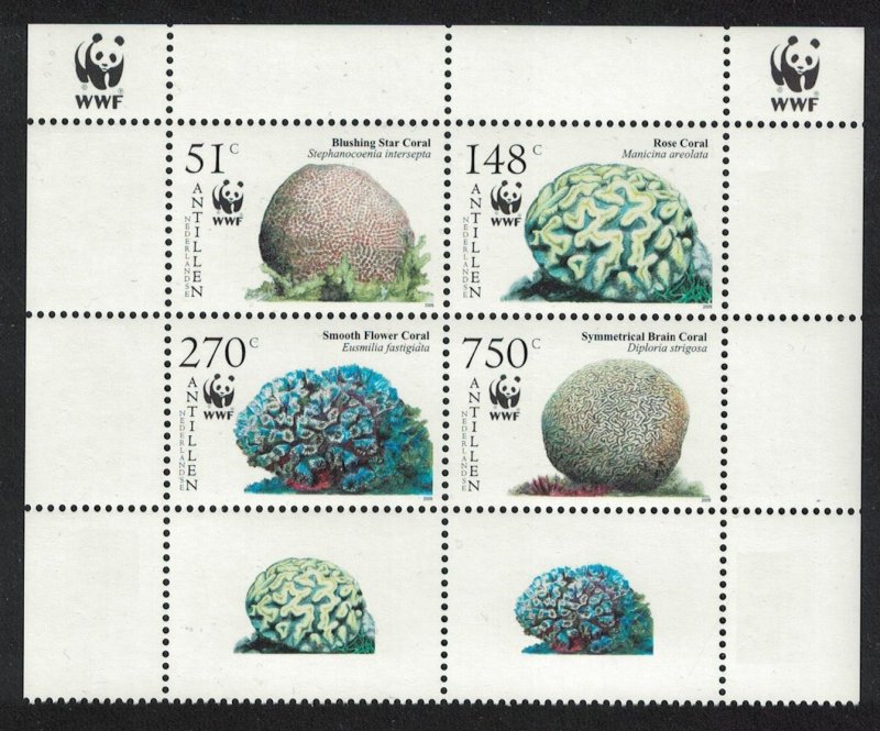 Neth. Antilles WWF Corals Block of 4 Labels 2005 MNH SC#1071 a-d