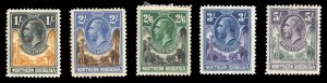 Northern Rhodesia #10-14 Cat$170.25, 1925 George V, 1sh-5sh, five values, hinged