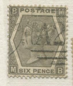 GB Used Abroad 1873 6d gray Plate 12 MB struck by a Malta A25 duplex