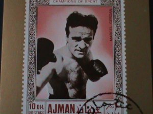 ​AJMAN-1969- CHAMPION OF SPORT-THE BOXER- IMPERF-CTO-S/S--FANCY CANCEL-VF