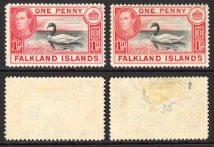 Falkland Islands SG147/a 1d Black and Carmine/Black and Vermilion M/M Cat 38.75