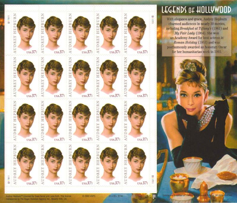 US 3786 - 37¢ Audrey Hepburn Unused