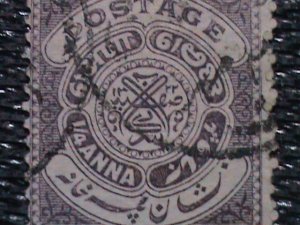 ​INDIA-HYDERABAD-1912 -SC#28  111 YEARS OLD-SEAL OF NIZAM FANCY CANCEL-VF