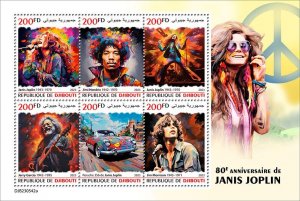 DJIBUTI - 2023 - Janis Joplin - Perf 6v Sheet - Mint Never Hinged