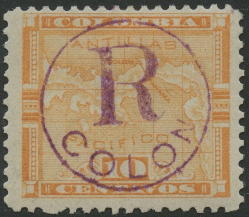 Panama 1898 MH Registration Stamp | Scott F2 | Violet Handstamp Colon