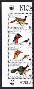 Nicaragua Birds WWF Highland Guan Strip of 4v with WWF Logo SG#3509-3512 SC#2067