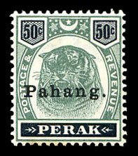 Malayan States - Pahang #18 (SG 22) Cat£275, 1898-99 Tiger, 50c green and bl...