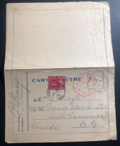 1916 Canadian Field Post WWI Postcard Censored Cover To Vancouver Canada