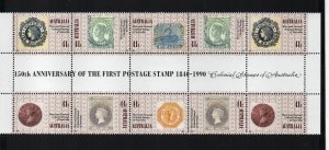 Australian Mint Stamps MNH 1990 150th Anniversary 1st postage stamp sheet of 10