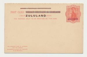 ZULULAND 1900 1d SPECIMEN  REPLY PAID CARD, VF UNUSED H&G#4 (SEE BELOW