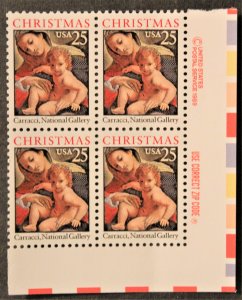 U.S.#2427a Madonna & Child (1989) 25c Zip and Copyright Block of 4, MNH.