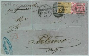 BK0773 - GB - POSTAL HISTORY - SG # 98 + 103 on COVER: MANCHESTER to ITALY 1873-