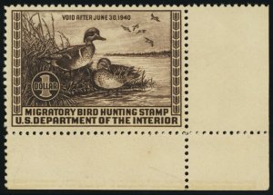 RW6, Mint VF NH $1 Duck Stamp Corner Margin Copy - Stuart Katz