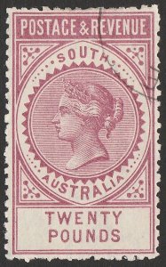 SOUTH AUSTRALIA 1886 QV Postage & Revenue £20. Very rare. Certifcate.